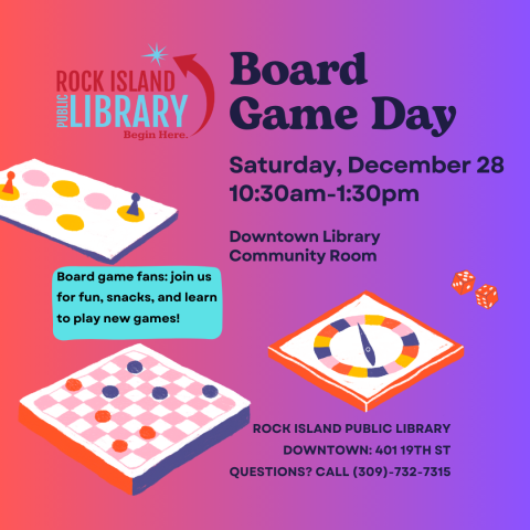 A red and purple square with three generic board game images gives the details of this event.
