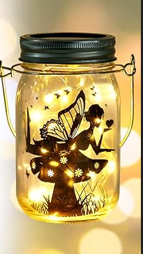 Fairy Jar, mason jar with fairy cutout and twinkle lights inside 