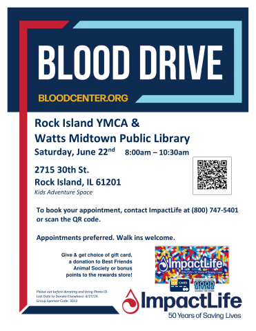 Rock Island YMCA and RIPL Blood Drive Poster