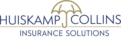 Logo reading "Huiscamp Collins" with an umbrella between the two words. Printed below is "Insurance Solutions"