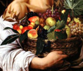 caravaggio - boy with basket of fruit detail