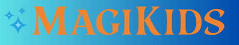 The word MagiKids on a blue gradient background 