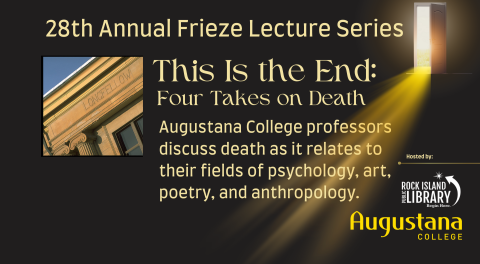 Section of frieze around the top of theDowntown Library, promo for 28th Annual Frieze Lecture Series, Oct. 23-Nov. 13