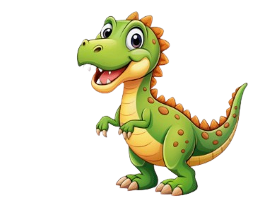 green and yellow dinosaur with orange spikes down its back