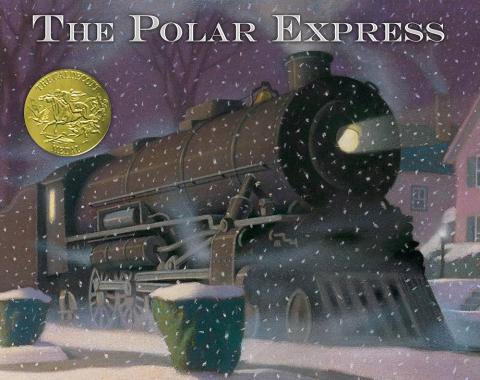 Polar Express book cover with train in snow