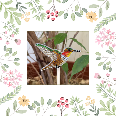 Program promotion featuring an image of a diamond art hummingbird craft