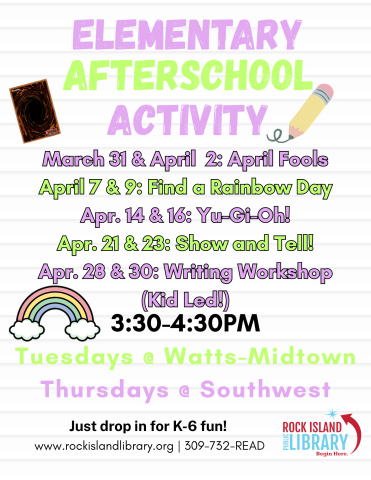 Downloadable poster of April Afterschool activities 