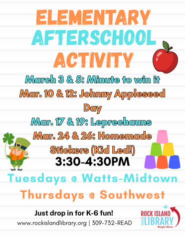 Downloadable poster of March Afterschool activities 