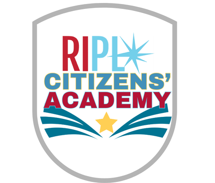 Library Citizens' Academy emblem_title plus abstract art of open book