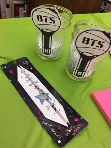 Hand decorated galaxy bookmark, purple and white, BTS items