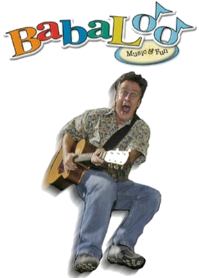 Leaping photo of performer Babaloo with Babaloo Music and Fun logo 