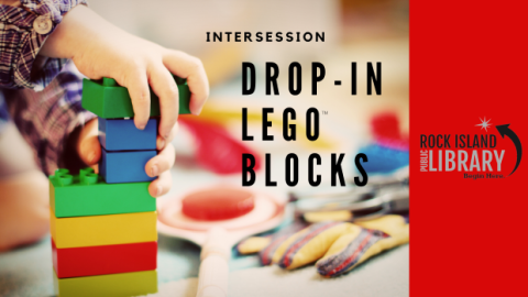 childs hand stacking brick blocks with title of event over photo