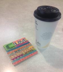 Popsicle Stick coaster decorated with Sharpie Markers.