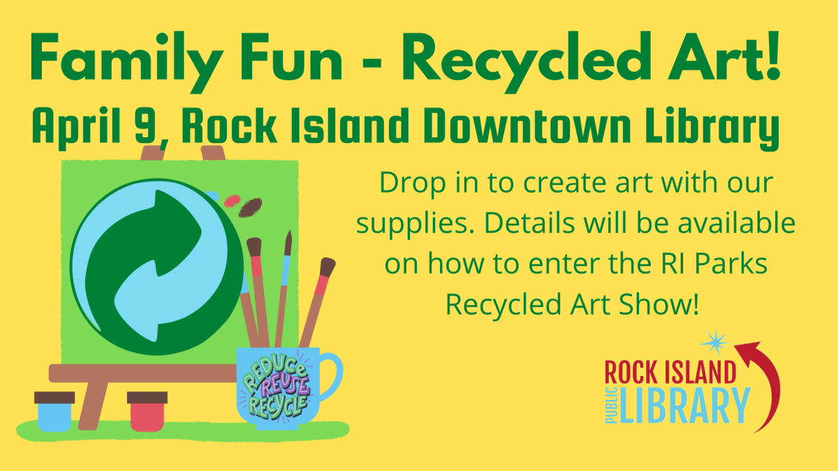 Family Fun Day Easel illustration with recycle symbol and library logo 