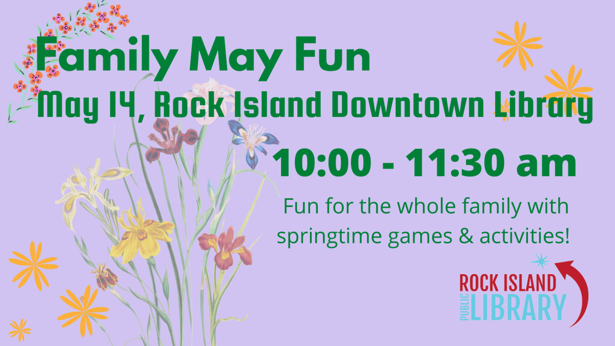 lilac background with flower illustrations Title Family May Fun 