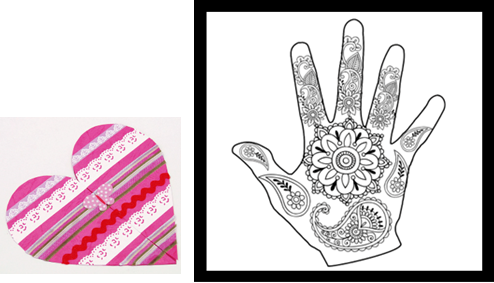 Picture of the heart card and frame with hand to color.