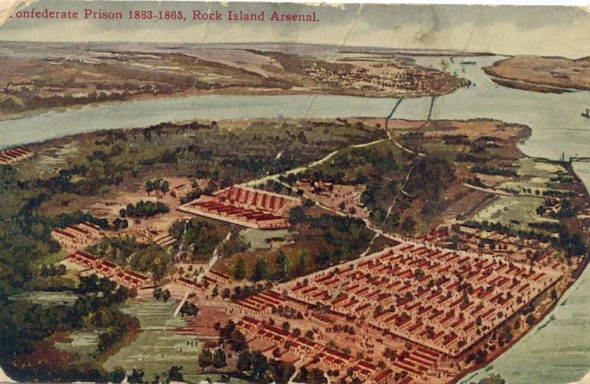 Photo of Civil War prison camp for Confederate prisoners at Rock Island, IL