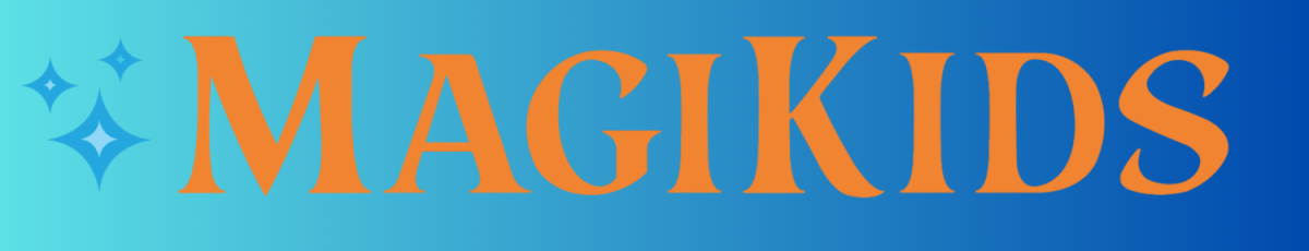 The word MagiKids on a blue gradient background 