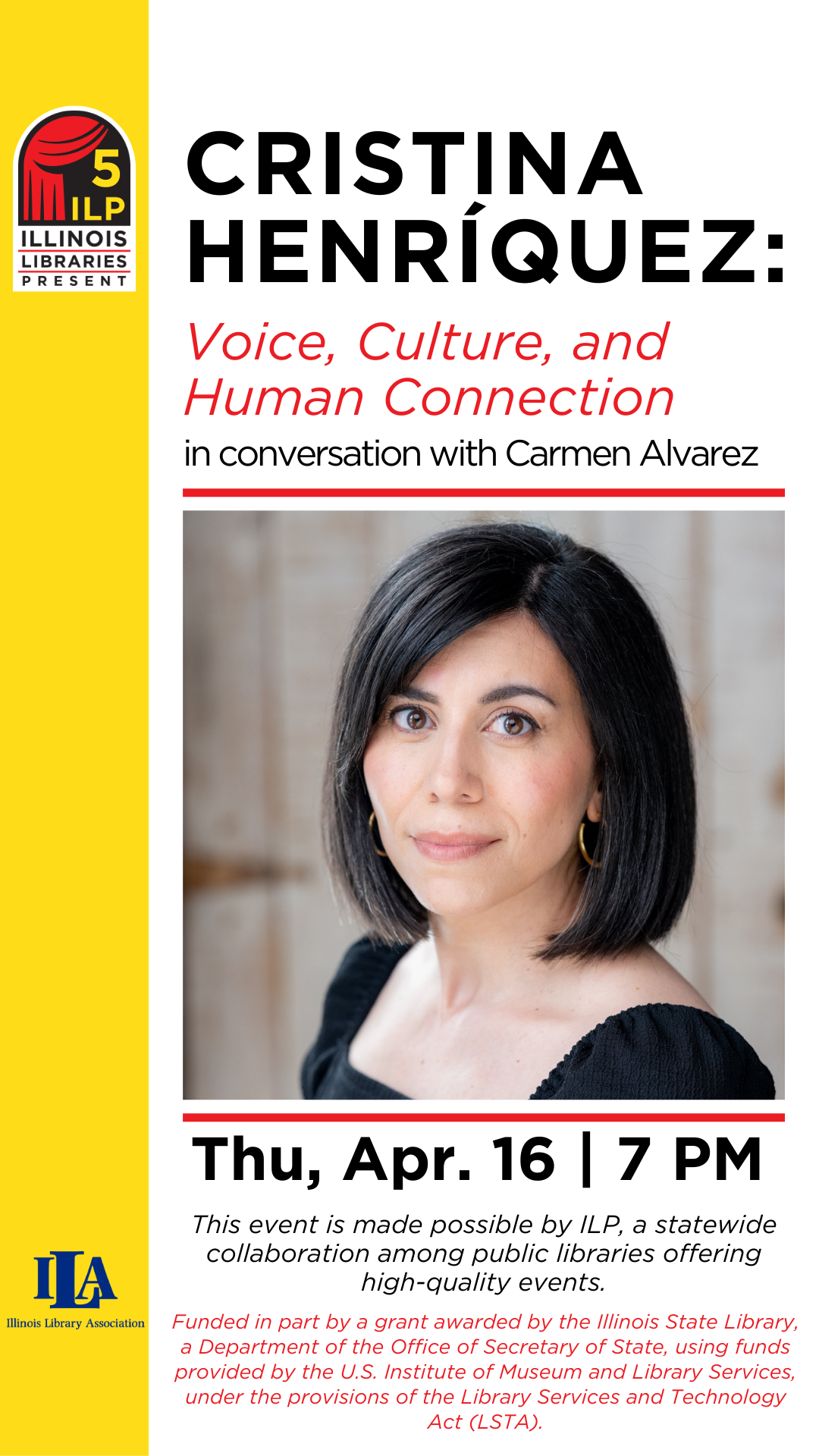 Cristina Henriquez author photo, ILP presentation April 16 at 7 pm 