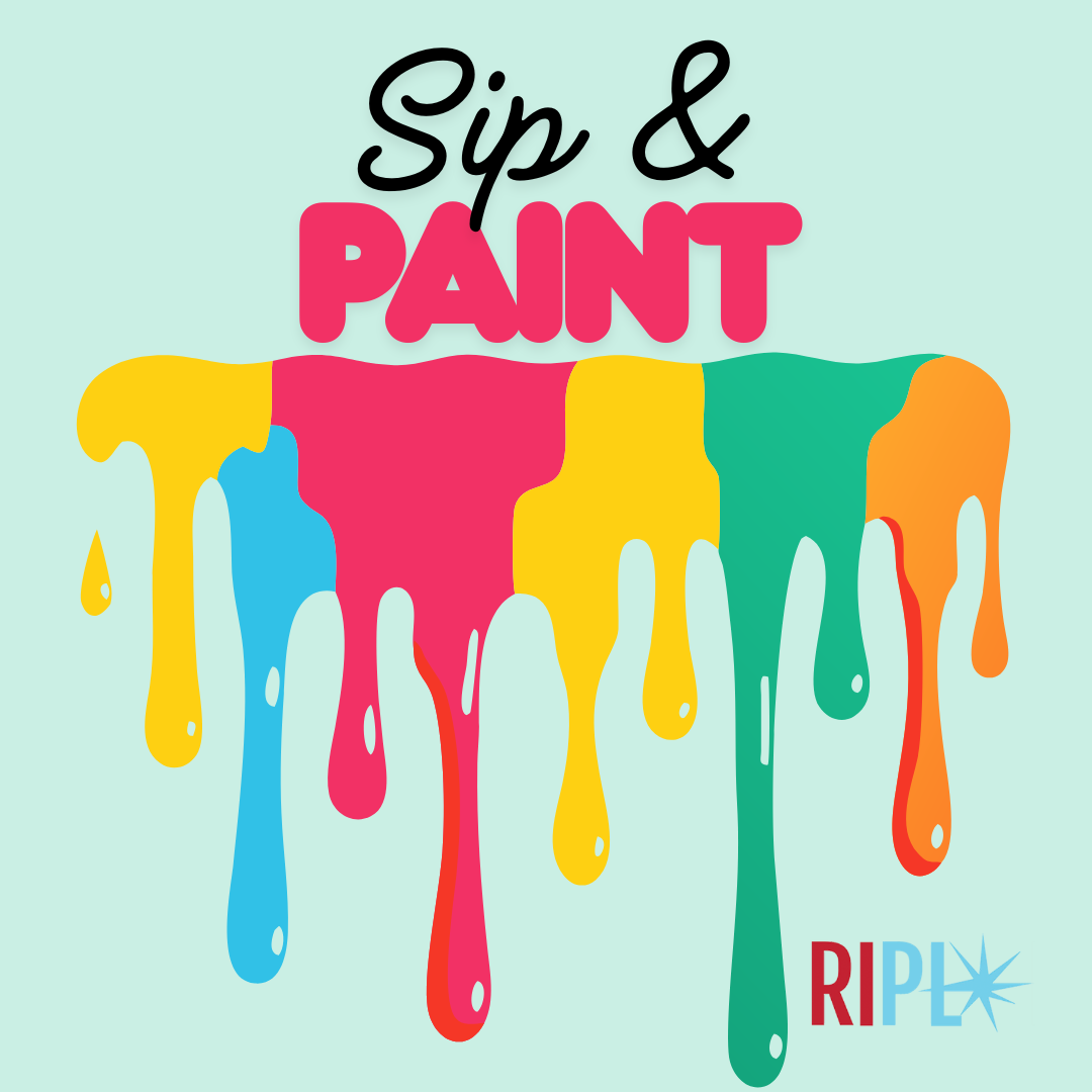 Sip & Paint with dripping paint below text and RIPL logo