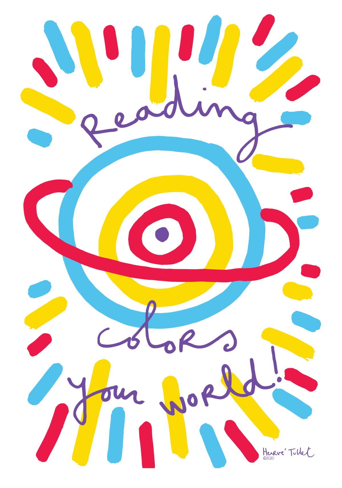 Reading Colors Your World multi-colored abstract globe with confetti color around