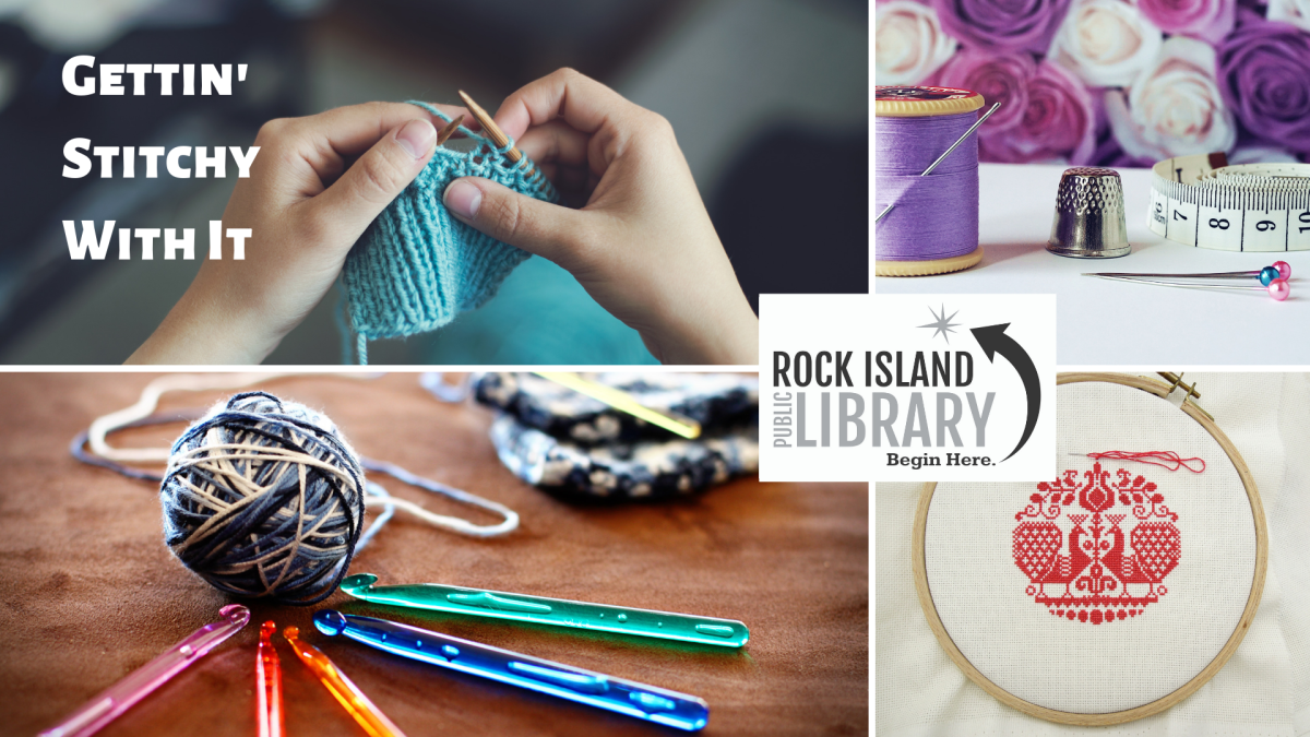 Montage of various crafts that involve stitches knitting crochet needlepoint